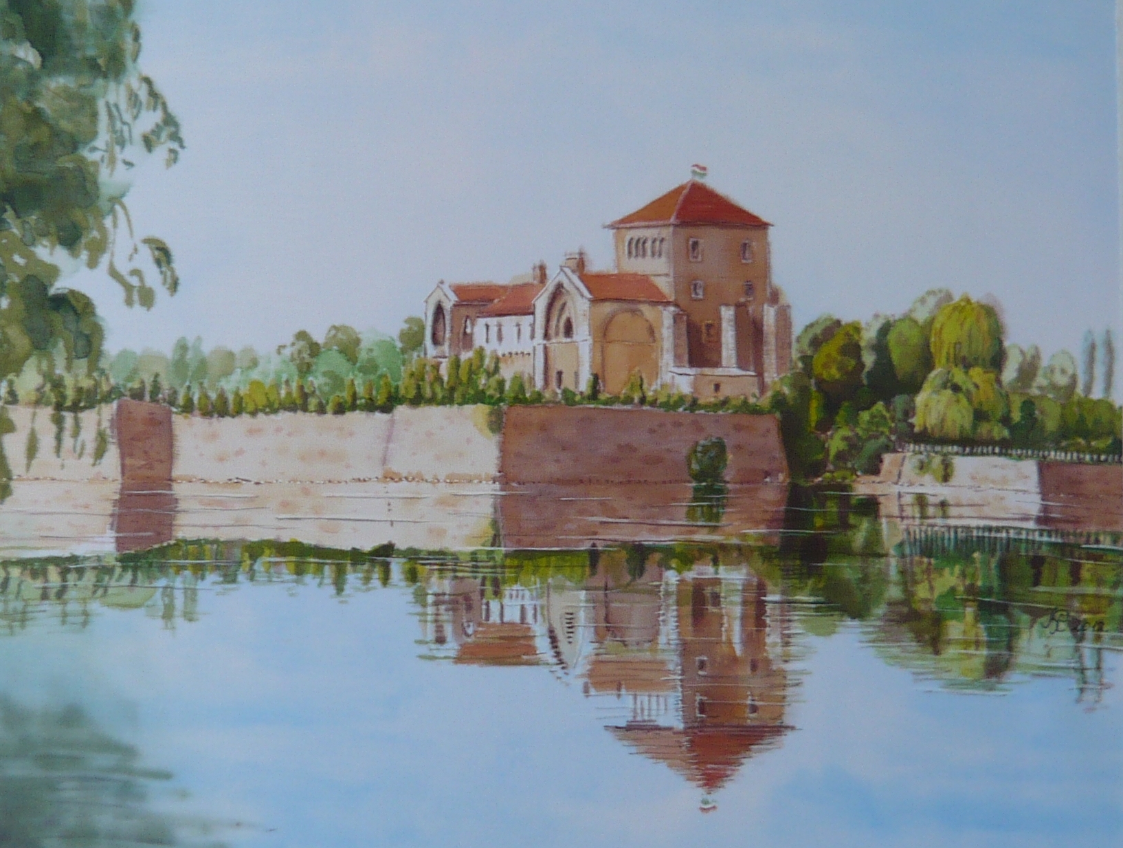 4. Tatai vár festése: az égbolt és a víz megfestése.